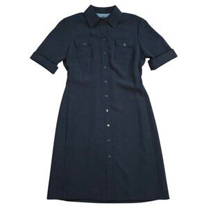 Tahari Petite Pinstripe Button Front Midi Dress 6P Black, for woman.